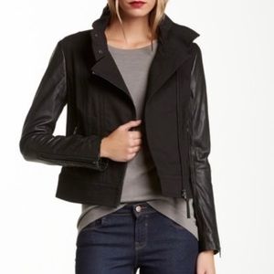 SOLD - MACKAGE Leather Sleeve Moto Jacket - Black Size XS